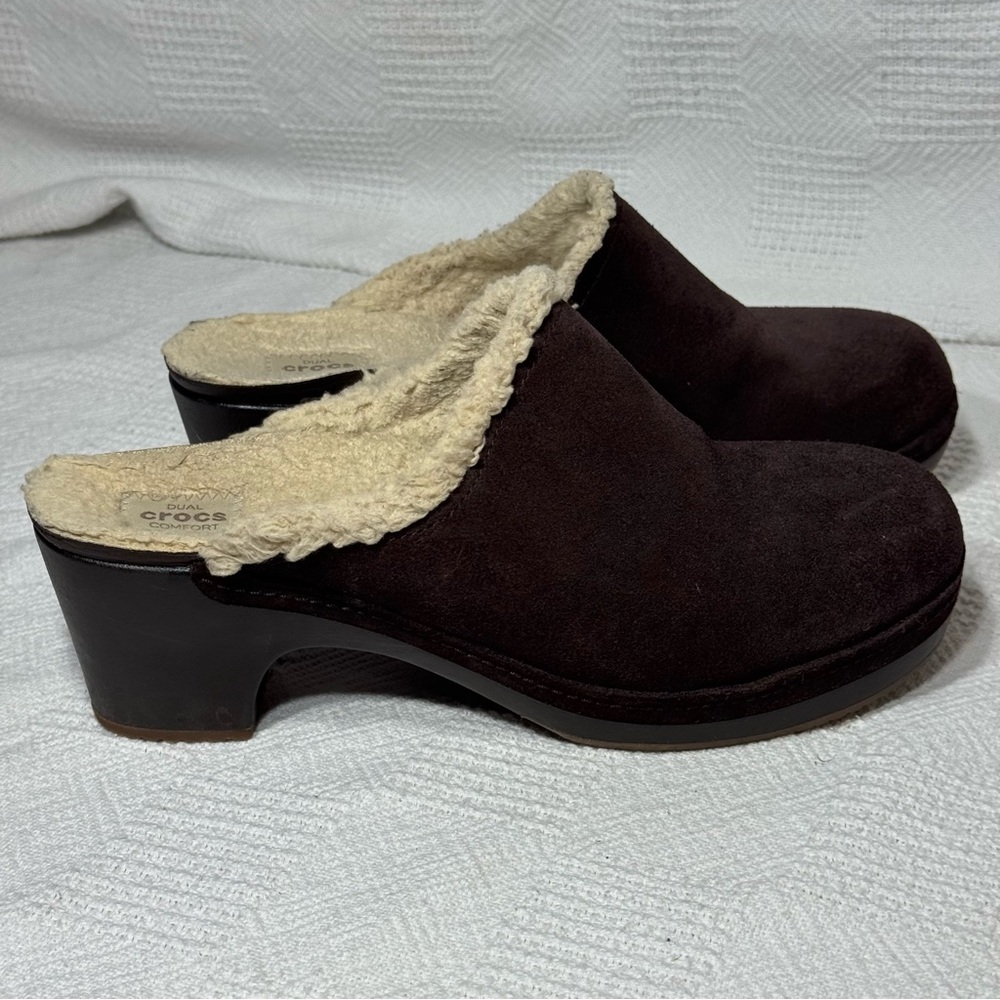 Crocs Womens Brown Sarah Faux Fur Round Toe Slip On Mule Heel Size US 9